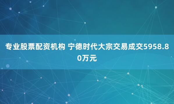 专业股票配资机构 宁德时代大宗交易成交5958.80万元