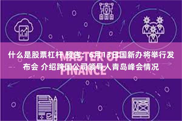 什么是股票杠杆 预告：6月13日国新办将举行发布会 介绍跨国公司领导人青岛峰会情况