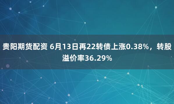贵阳期货配资 6月13日再22转债上涨0.38%，转股溢价率36.29%