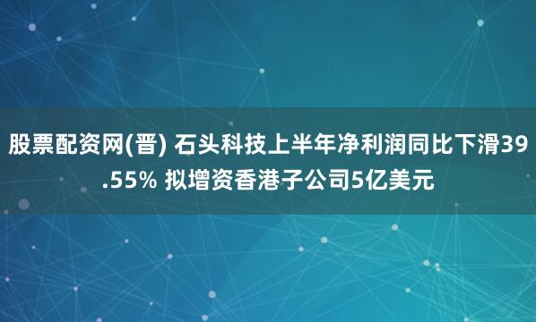 股票配资网(晋) 石头科技上半年净利润同比下滑39.55% 拟增资香港子公司5亿美元